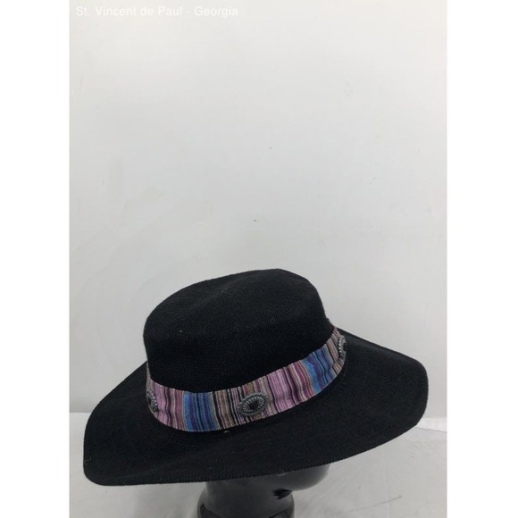 Wyeth Black Western Blanket Band Concho‎ Wide Brim Knit Summer Hat Cowboy OS